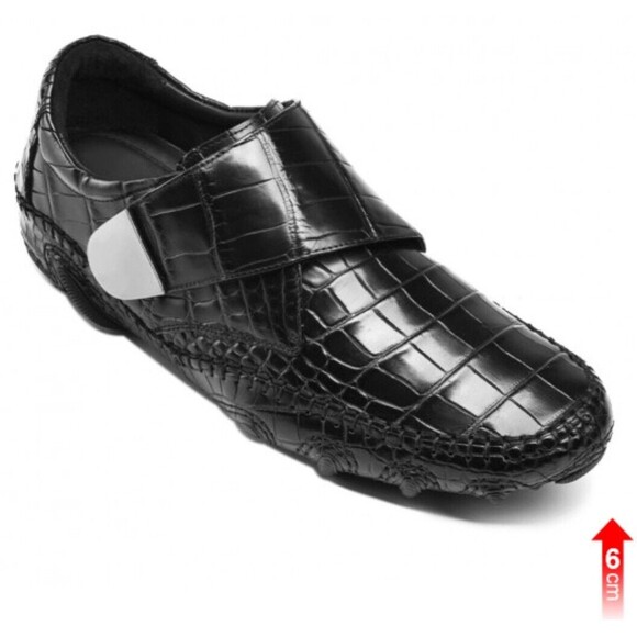 US9 CMR height increase lift shoes Men Black Luxury crocodile slip on loafer 6cm